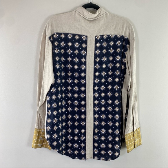 Free People We The Free Women’s Navy and Beige Patterned Button Down Shirt M - Picture 9 of 13